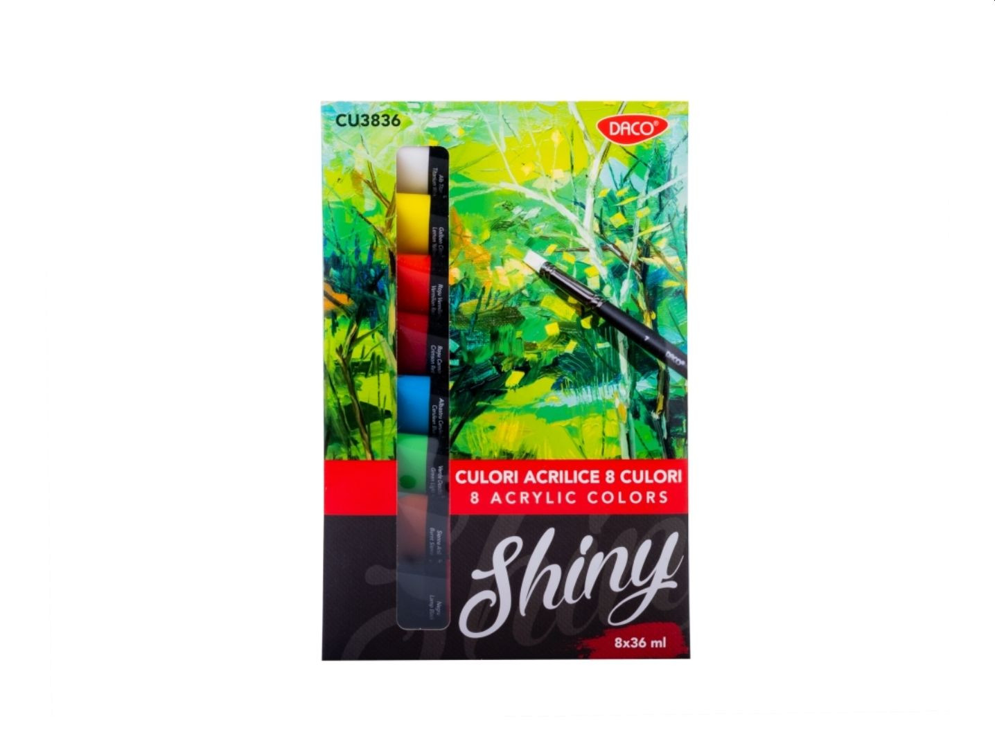 Culori acrilice pentru pictura, Shiny, set 8 culori x 36 ml, DACO
